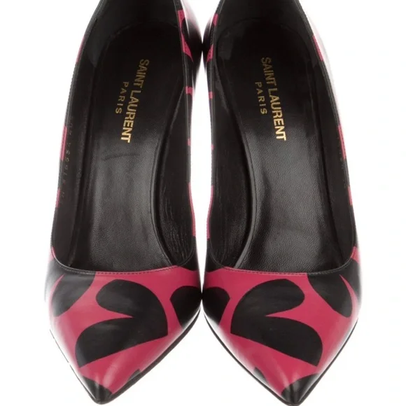 Saint Laurent Black and Pink Patterned Heels - Picture 3 of 5